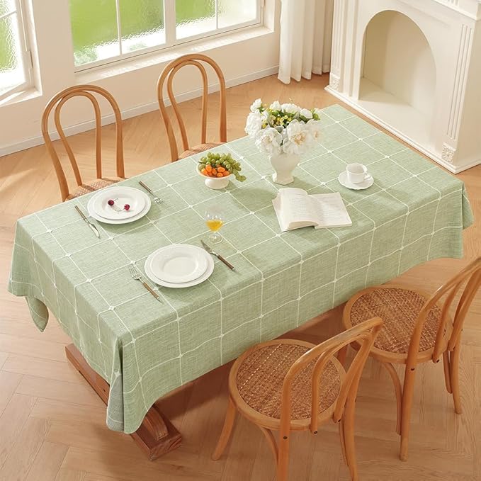 Zobesta Plaid Green Table Cloth Rectangle Table 60 x 120 Inch, Heavy Weight Washable Farmhouse Soft Boho Linen Tablecloth Rectangle for Outdoor, Party, Holiday, Picnic, Dining