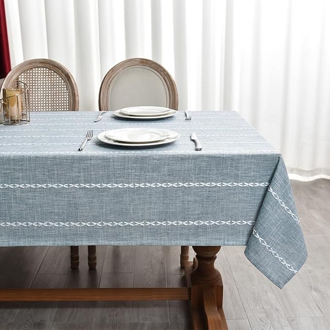 Zobesta Blue and White Striped Linen Square Tablecloth 53 x 53 Inch, Washable Farmhouse Soft Boho Square Table Cloth for Party, Holiday, Picnic, Dining, Outdoor