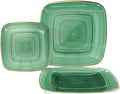 " OCCASIONS " 120 Plates Pack,(60 Guests) Premium Wedding Party Disposable Plastic Plates Set -60 x 10'' Dinner + 60 x 7'' Salad/Dessert (Belize Square in Green & Gold)