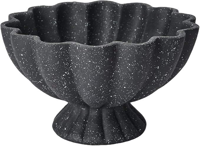 Pedestal Decorative Bowl Home Decor - Morden Handmade Decorative Fruit Bowl for Kitchen Counter, Chic Ruffle Bowl Centerpiece Decor for Dining Table Coffee Table (Starry Black