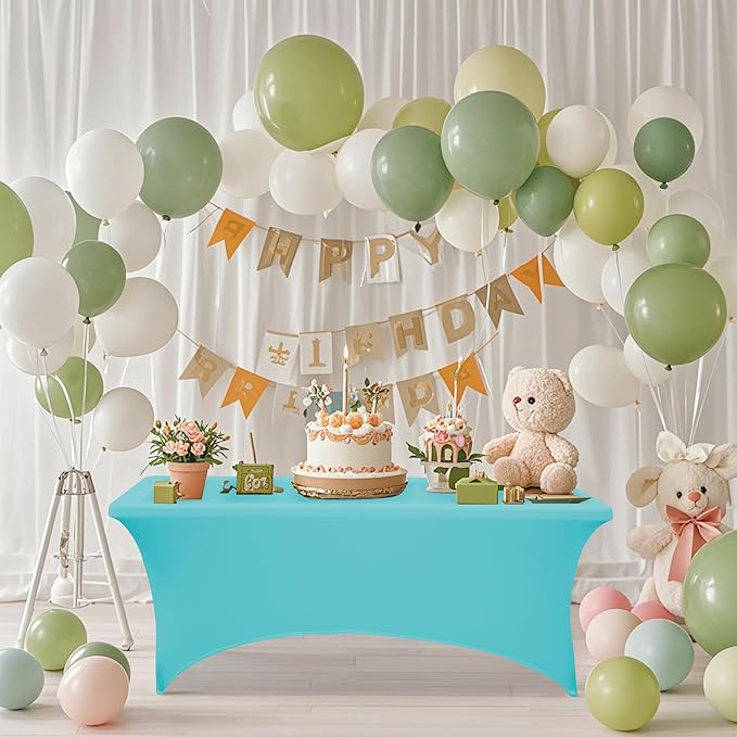 4FT Table Cloth for Rectangular Fitted Events Stretch Sky Blue Table Covers Washable Spandex Tablecloth Protector for Party, Wedding, Cocktail, Banquet, Festival