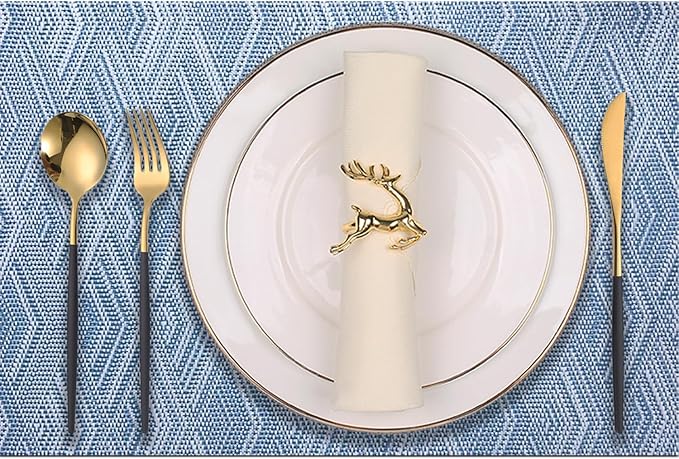 Druable Placemats Set of 8, Plastic Heat-Resistant Non-Slip Vinyl Place Mats Washable Easy to Clean Indoor Outdoor (18"x12", Blue)