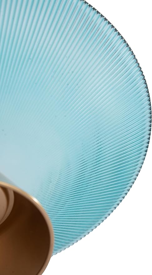 Tapered Glass Decorative Bowl (Blue), 9.8 Inches Handblown Striped Design Fruit Bowl with Rust-Resistant Metal Base for Home Decor, Table Centerpiece, Kitchen Island and Dining Decor