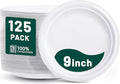 DaYammi 100% Compostable Paper Plates 9 Inch, 125-Pack Heavy Duty Paper Plates Bulk,Biodegradable Bagasse,Eco-Friendly Disposable Dinner Plate for BBQ,Picnic,Party (BPI Certified,Microwaveable)