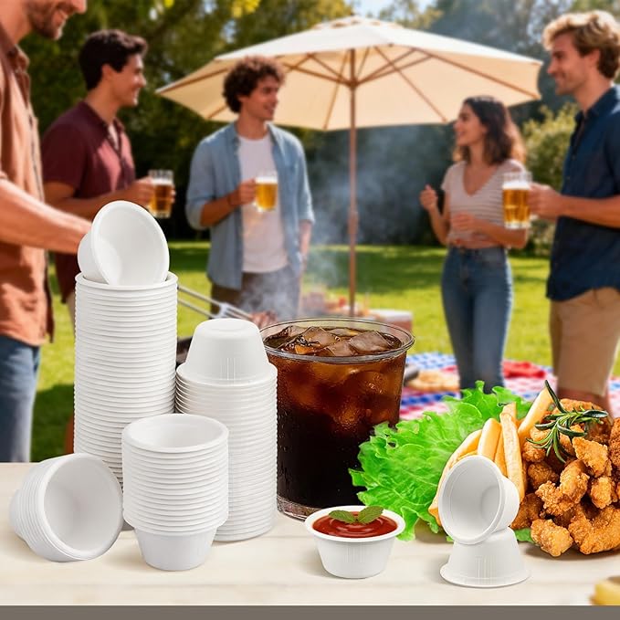 LeonBach 200 Pack 2oz Natural Sugarcane Paper Bowls, Compostable Paper Condiment Snack Sample Tasting Serving Cups Biodegradable Food Containers Small Dipping Cup, White