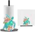 Sea Turtle Paper Towel Holder, Coastal Beach Ocean Countertop Decor Indoor with Round Base, Sea Turtle Gifts for Women, Iron Beachy Themed Napkin Holder Stand Accessories for Bathroom Kitchen, 2 PCS