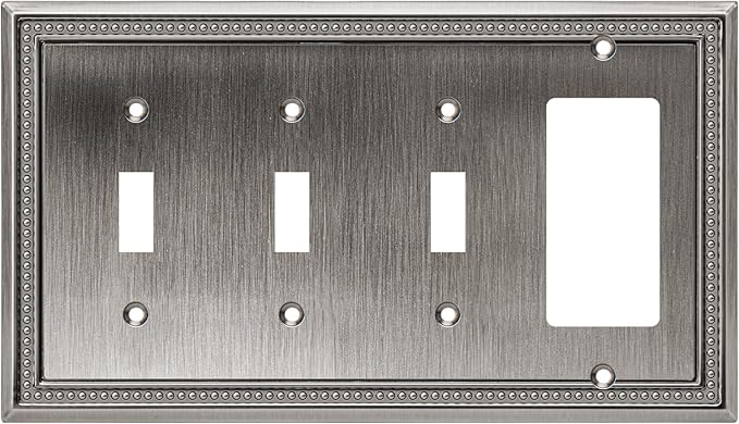 Henne Bery Sunken Pearls Heavy Duty Decorative Wall Plate Switch Plate Outlet Cover (Triple Toggle/Single Decorator, Heirloom Silver)