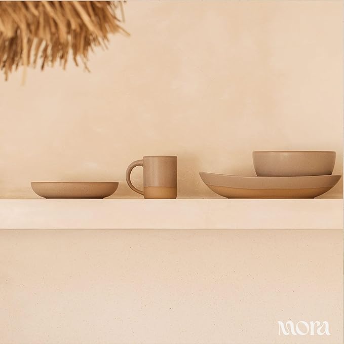 MORA Jumbo and Large Serving Dishes Set of 2, 13 inch and 12 inch Ceramic Pottery Oval Platters - Microwave, Oven and Dishwasher Safe - Thyme & Mushroom