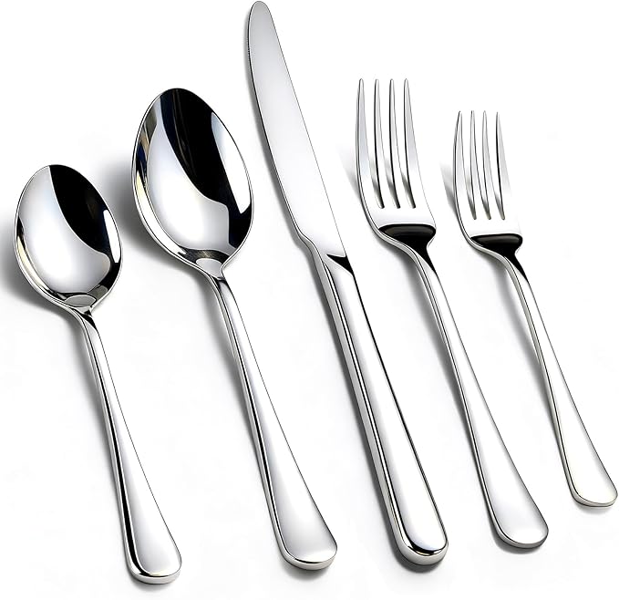 KIKCOIN 60 Pack Silverware Set for 12, Heavy Duty Stainless Steel Flatware Set, Mirror Polished Forks and Spoons Knife Set, Dishwasher Safe Cutlery Utensils Set for Home Kitchen Restaurant Wedding