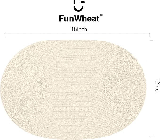 FunWheat Oval Braided Placemats Set of 8 Table Mats for Dining Tables Washable Heat Resistant Place Mats for Indoor Outdoor Use 12 x18 Inch(Oval Beige, 8pcs)