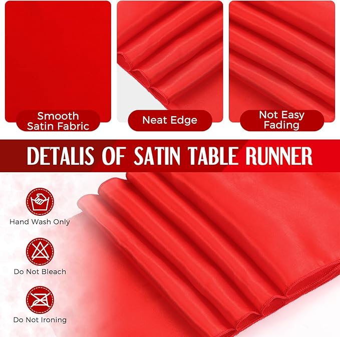 Breling 8 Pack White and Red Disposable Plastic Tablecloths and Satin Table Runner Set, 54 x 108 Inch Tablecloth, 12 x 108 Inch Table Runners for Wedding Graduation Birthday Baby Shower