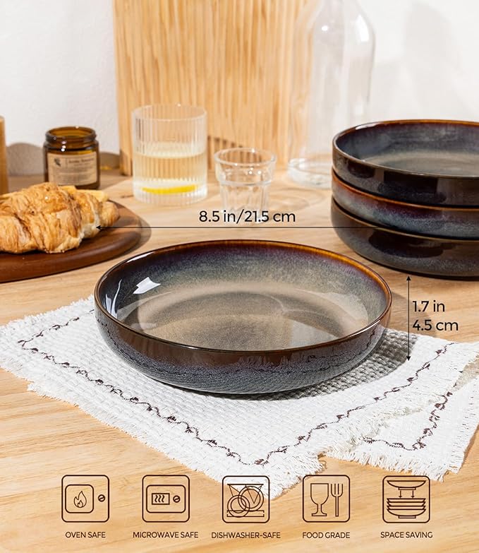 theterra 8.5'' Ceramic Pasta Bowls, Salad Bowls Set of 4, Stoneware Serving Bowls for Fruits, Noodle, Dinner, House-warming Wedding Present, Coca Mocha
