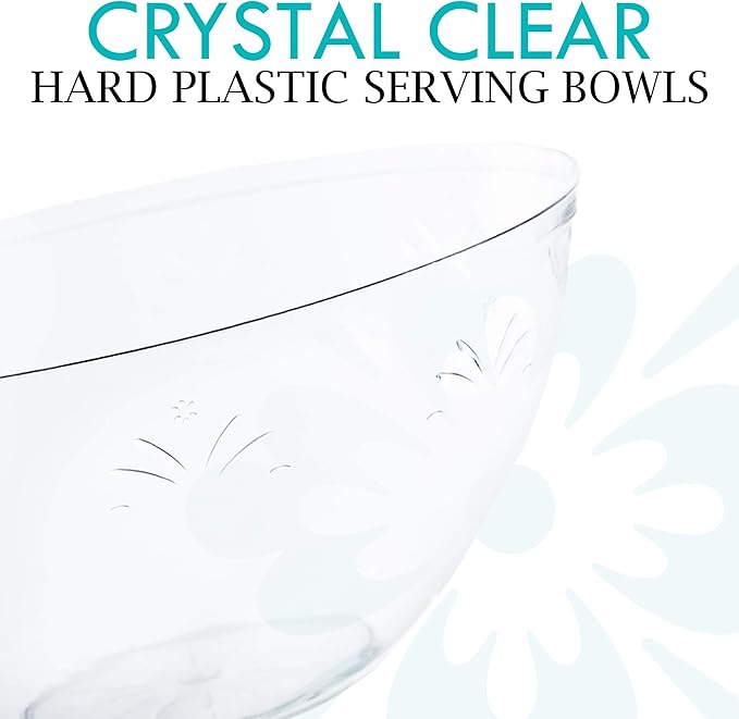 PLASTICPRO Disposable Round Serving Bowls, Party Snack or Salad Bowl, Medium, Plastic Crystal Clear Pack of 4