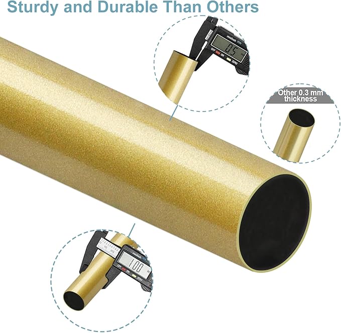 Curtain Rods for Windows 16 to 120 Inches Adjustable Length 1 Inch Diameter Window Curtain Rod with Aluminium Finials, Flash Gold