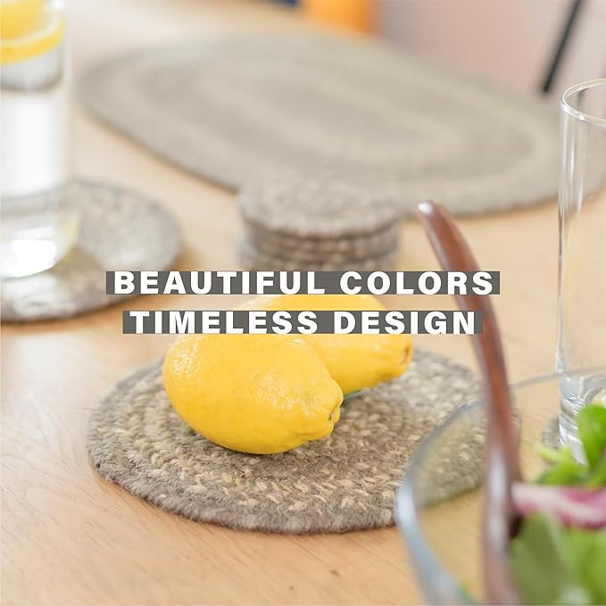 Homespice Grey Cloud Jute Braided Placemats, Warm Country Decor, Set of 4, Grey 13x19 Oval Table Mats - Vibrant Colors, Durable, Easy to Clean and Protects Furniture