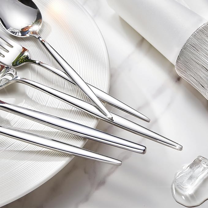 KINGSTONE Silverware Set, 40-Piece Flatware Set Cutlery Set Premium 18/10 Stainless Steel, Tableware Include Forks Knives Spoons for Home Kitchen Restaurant Wedding, Dishwasher Safe