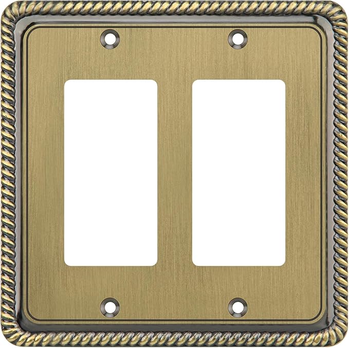 Henne Bery Rope Edge Decorative Wall Plate Switch Plate Outlet Cover (Double Decorator, Antique Brass)