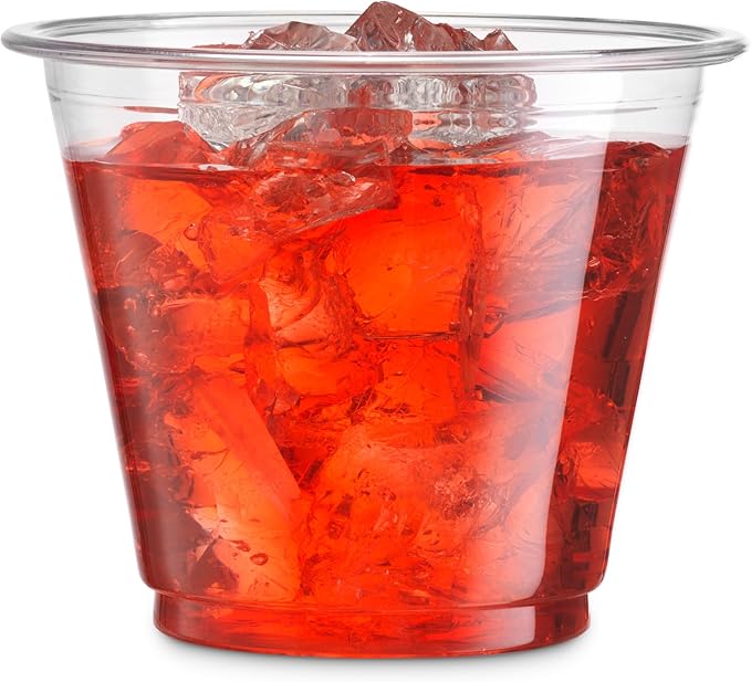 Munfix 250 Pack Clear Plastic Cups, 9 Oz Old Fashioned Tumblers, Disposable Drinking Cups, Bulk Plastic Party Cups for Birthday Parties, Picnics, Ceremonies, and All Events, Recyclable and BPA-Free