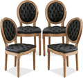SoarFlash French Dining Chairs Set of 4, Vantage Dining Chair with Round Back, Farmhouse Country PU Leather Dining Chair for Kitchen,Bedroom,Black