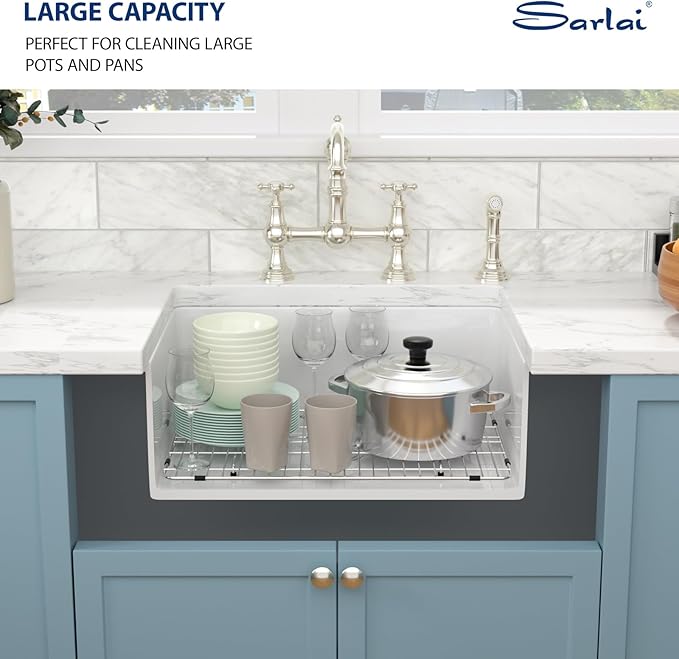 Sarlai 27 Inch White Undermount Sink 27x19 Inch White Kitchen Sink Dual Drop in & Undermount Kitchen Sinks Fireclay Single Bowl Deep Porcelain Ceramic Basin