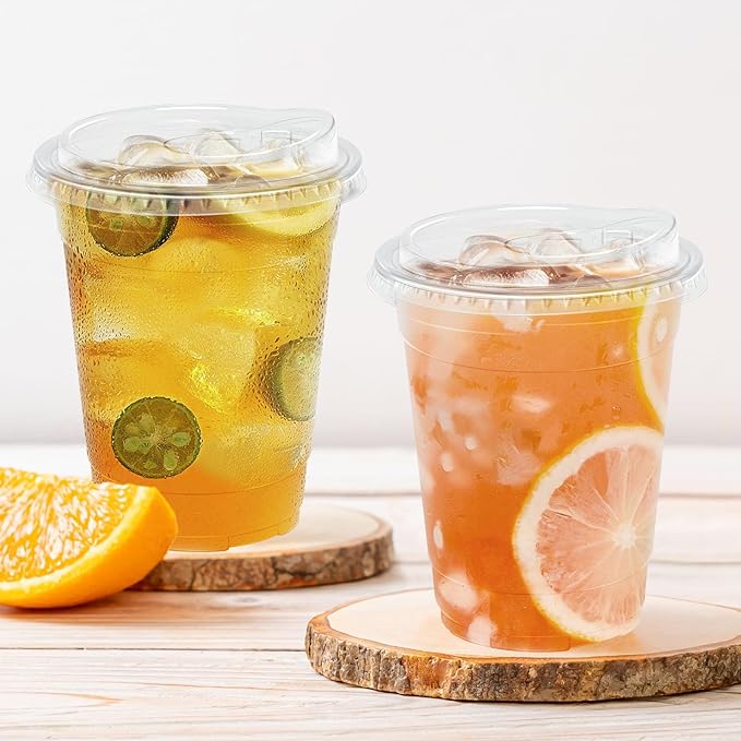 12 oz 50 Pack Clear Plastic Cups with Lids, Sturdy Iced Coffee Cups with Sip Lids, Disposable Food Safe Smoothie Cup for Cold Drinks, Juice, Milkshake