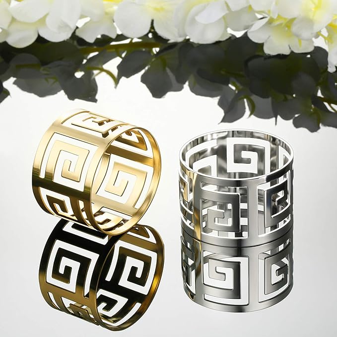 32 Pcs Gold Napkin Rings Hollow Out Napkin Rings Holder Set Metal Serviette Buckle Bulk for Dinner Table Decoration Christmas Holiday Wedding Party Birthday Banquet Gathering