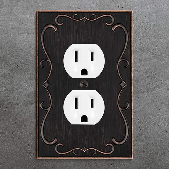 French Cabriole Decorative Wall Plate Switch Plate Outlet Cover (Single Duplex, 3 Pack, Aged Bronze)