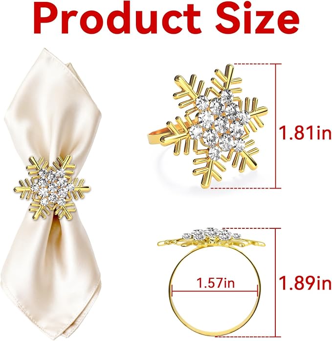 ZeeDix Christmas Gold Snowflake Napkin Rings Set of 24, Napkins Ring for Dinning Table - Rustic Dinner Tables Decoration for Wedding Receptions Christmas Thanksgiving Holiday Party Dinner Parties