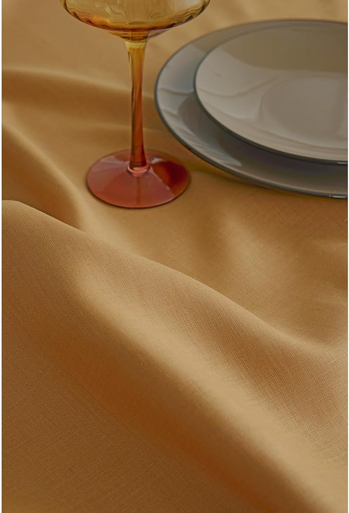 Solino Home Linen Tablecloth for Rectangle Tables 60 x 108 Inch - 100% Pure Linen Caramel Table Cloth - Fete, Machine Washable Cloth Tablecloth for Spring, Easter