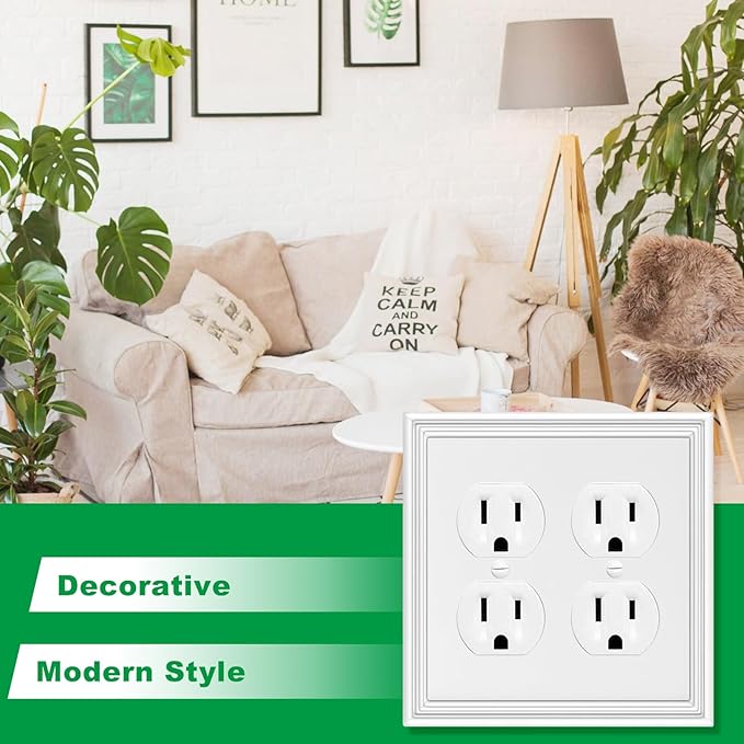 White Modern Decorative Wall Plate Light Switch Cover Decorator Outlet Covers Rocker Switch Plates Bamboo Fiber Material Wall Plates for Kitchen Bathroom (2 Gang Duplex-2 Pack)