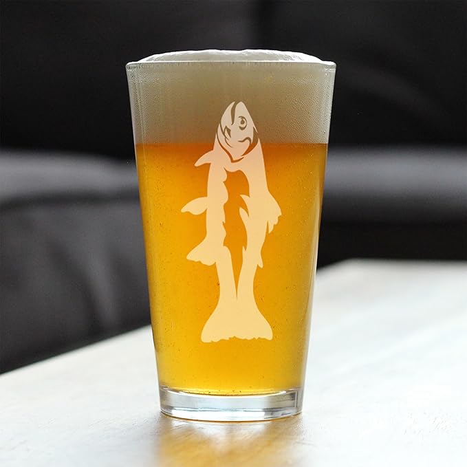 Custom Trout - Pint Glass for Beer - Trout Fishing Gifts for Fisherman - Fun Fish Cups & Lake House Decor - 16 oz