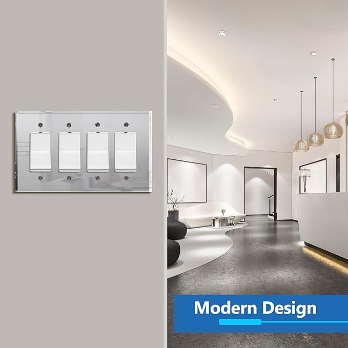 LIDER Reflective Acrylic Decorator Wall Plate, Mirrored Light Switch Plate, Plexiglass Outlet Cover, Acrylic Glass, Oversized 4-Gang 5.25" x 8.88", LWP-34O-ASV5P, Silver, 5 Pack