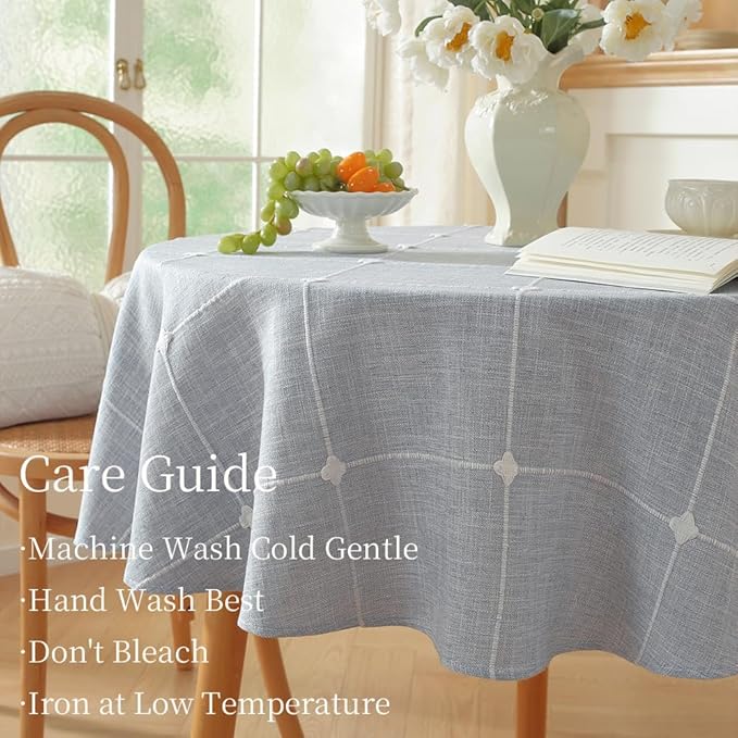 Zobesta 60 Inch Round Tablecloth Blue, Linen Round Table Cloth 60 Inch Washable Farmhouse Soft Boho Tablecloth for Outdoor, Party, Holiday, Picnic, Dining