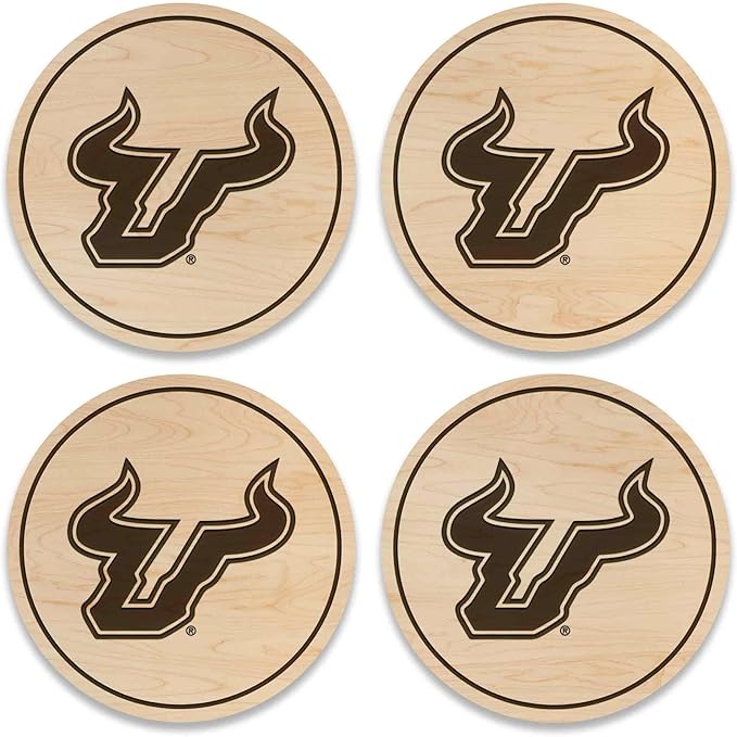 LazerEdge South Florida Bulls Wooden Coaster Set - Maple Wood - Officially Licensed Product - 4-Pack