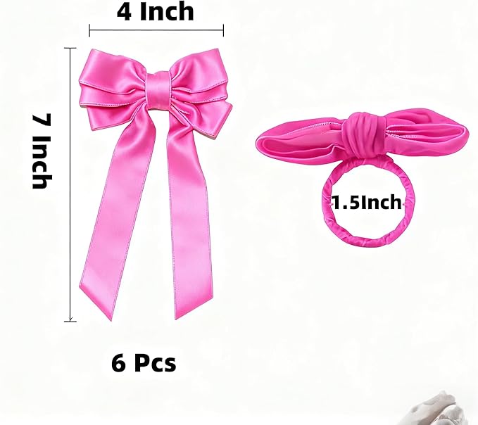 Bow Napkin Rings Set of 6 Luxury Soft Hot Pink Velvet Napkin Holders, Elegant Bow Design for Christmas Holiday Dinner Wedding Party Table Decor