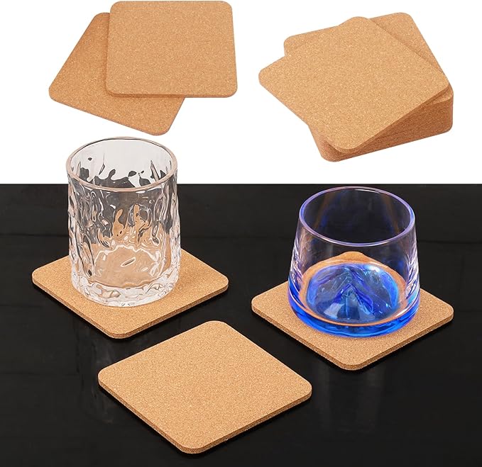130 Pieces 4 x 4 Inch Cork Coasters for Drinks, 100 mm Square Cork Coasters, Non-Slip, Heat-Resistant, Absorbent & Reusable, Perfect for DIY Crafts and Home Tabletop Decoration