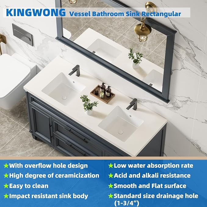 16 Inch Small Square White Undermount Bathroom Sink 16.15" x 16.15" Vanity Under Counter Basin Porcelain Rectangle Vessel Sink for Tiny Place Opening Size 14.17" x 14.17" Lavamanos Para Baños KINGWONG