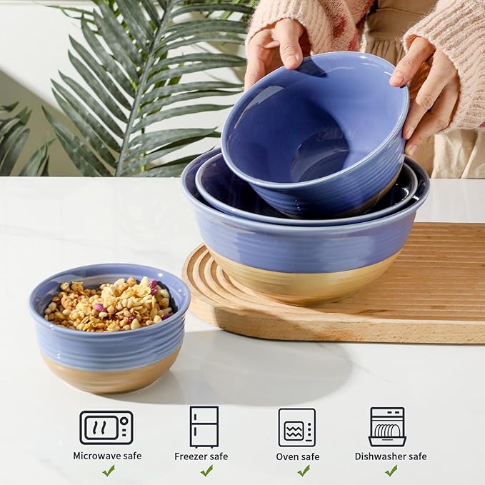 HASENSE Porcelain Mixing Bowls Set, Large Serving Dishes for Entertaining, 2.1/1.5/1.0/0.5 Qt Nesting Serving Bowls for Cooking Salad Baking Popcorn, Dishwasher Microwave Safe, Set of 4, Purple