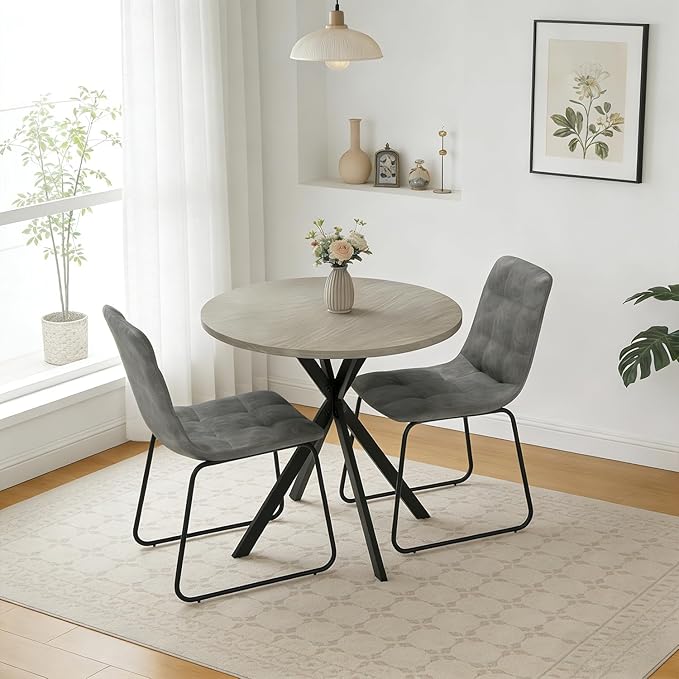 31.5" Round Dining Table Chairs Set for 2, Small Dining Table Chairs Set Space-Saving, Small Dinette Sets for 2 for Kitchen Dining Room Apartment(Gray Table +Gray Chairs)
