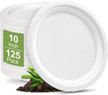 Disposable Paper Plates 10 Inch Bulk [125 Pack - White ] Heavy Duty Eco Friendly Compostable Dinner Plates, Biodegradable Sturdy Paper Plates Large, Microwave-Safe