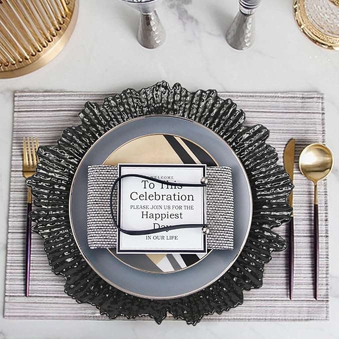 72 Pcs Charger Plates Set, Round Charger Plates, Reusable Serving Plates Embossed Rim Plastic Chargers Plate Decorative Round Plate Chargers for Dinner Plate Table Wedding Shower Decoration
