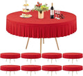 8 Pack Red Spandex Round Tablecloths for 72in Table, Stretchy Fitted 6FT Round Table Cloths, Wrinkle Free Table Cover with Skirt for Wedding Birthday Party Bridal Shower Banquet