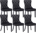 KCC Velvet Dining Chairs Set of 6, Upholstered High-end Tufted Dining Room Chair with Nailhead Back Ring Pull Trim Solid Wood Legs, Nikki Collection Modern Style for Kitchen, Black