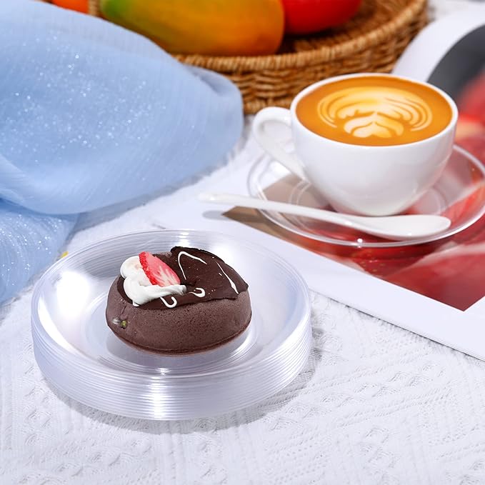 Zopeal 250 Pcs 5 Inch Plastic Dessert Plates Bulk Disposable Small Clear Appetizer Round Wedding Cake Plates Heavy Duty for Dinner Party BBQ Picnic Travel Event Birthday Supply