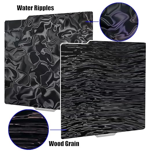 Smooth Water Ripples+Wood Grain 3D Printer Build Plate for Bambu Labs X1 X1C X1E P1P P1S A1, Double Sided Flexible Sheet Spring Steel Plate 257x257mm for Bambulab 3D Printer Platform