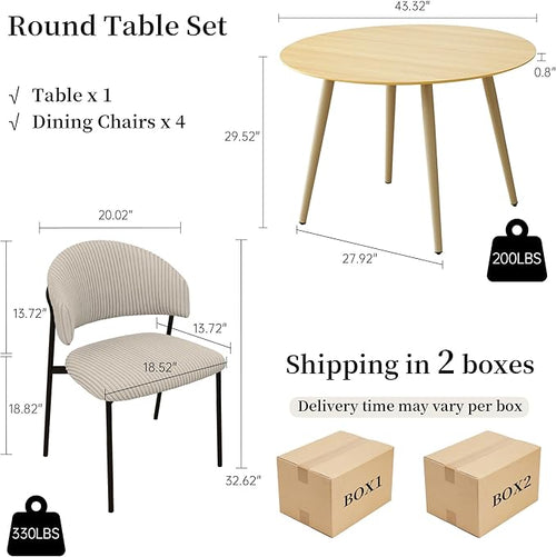43.3 Inch Round Dining Table Set for 4, Modern Small Kitchen Coffee Set for Dining Room Kitchen Apartment (Cream Table + 4 Grey Shell Chairs)