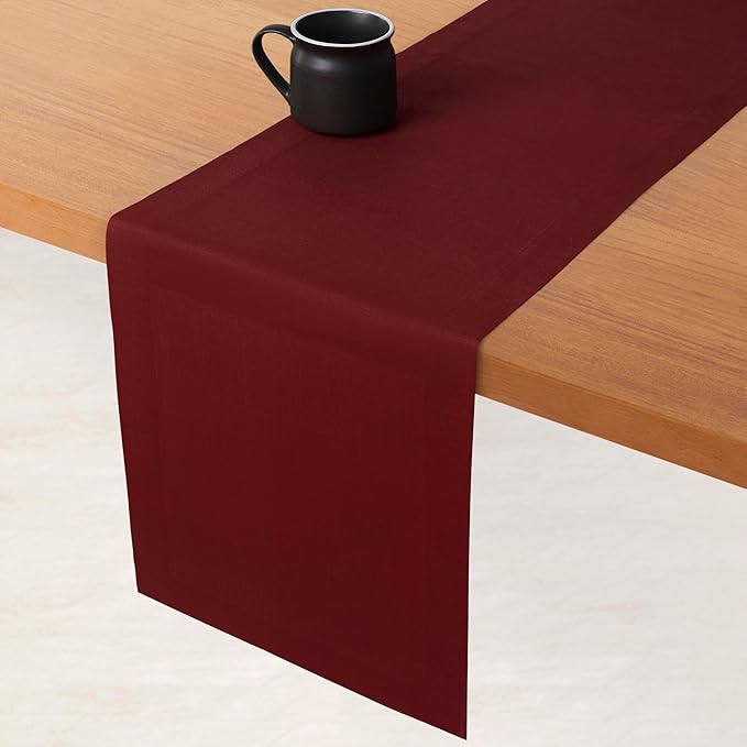 D'Moksha Homes Linen Table Runner 36 Inches - 100% Pure Linen Dark Red Small Table Runner 14 x 36 Inch for Dresser, Coffee Tables, Valentines, Spring - Machine Washable