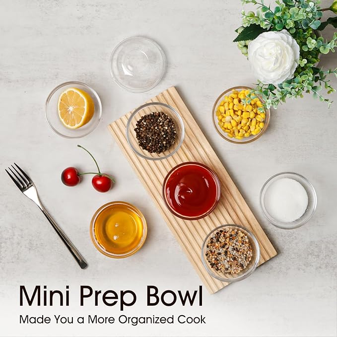 Mini Glass Bowls, 3.5in 4oz Small Prep Bowl, 10 pcs Stackable Pinch Bowls for Dipping Spices Sauce