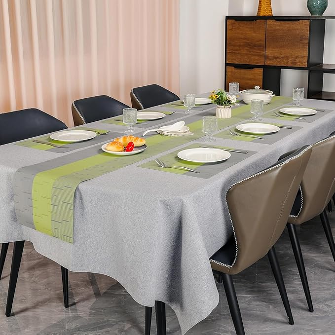 Placemats Set of 8, Vinyl Woven Place Mats Indoor Set of 8 Washable Wipeable PVC Table Mats Heat-Resistant Non Slip Placemat for Kitchen Dining Outdoor Table (Gray Grass Green, Set of 8)