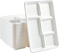 Vplus 100% Compostable 5 Compartment Paper Plates, 100 Pack, 12.5 x 8.6 inch Disposable School Lunch Trays, Eco-Friendly Bagasse Plates for Buffet, and Party